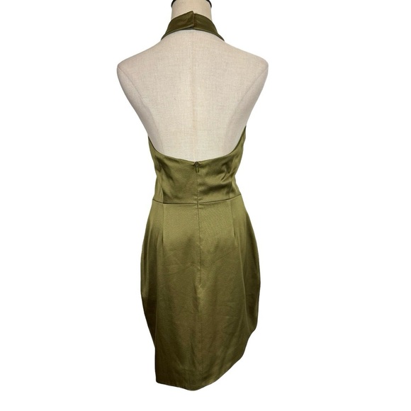 Elliatt Camo Asymmetric Satin Halter Dress in Khaki Green - Picture 11 of 15